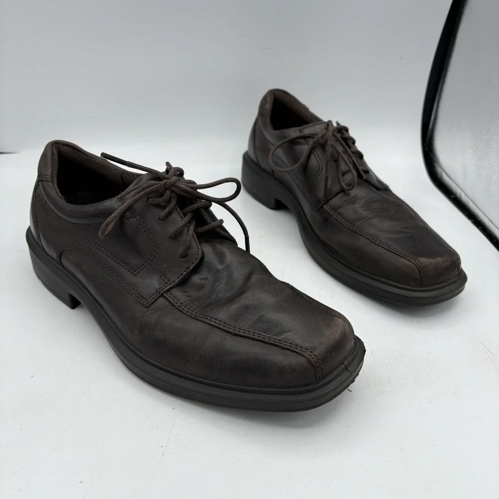 ECCO Shoes Mens Size 7‎ Helsinki 2 Square Toe Oxford Lace up Dark Brown
